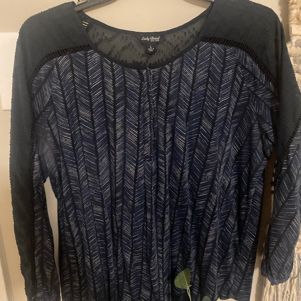 Size L Lucky Brand Navy Blouse